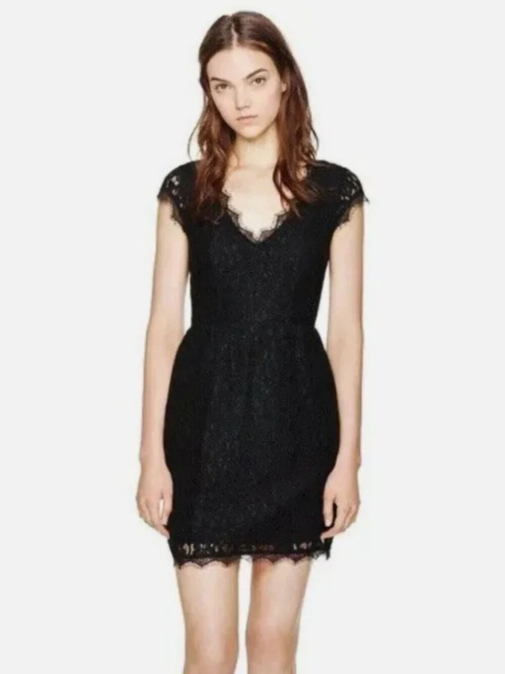 Aritizia Babadon Tobias Black Lace Mini Dress with Eyelash Lace and Cap Sleeves